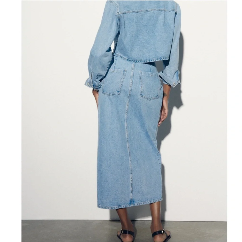 Zara Crossover Denim Midi Skirt - Picture 3 of 13